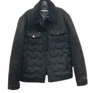 Karl Lagerfeld Paris Men's Black Quilted Jacket With Sherpa Collar L/G‎